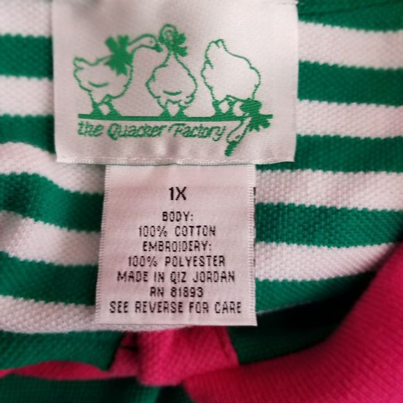Quacker Factory Women's Polo Shirt Green Embroidered Pink Pineapple Size 1X - Picture 5 of 6